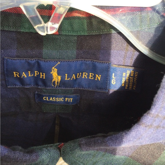 Ralph Lauren Classic Fit Button Down- Blue, Red, Yellow, Green Plaid - Picture 5 of 6